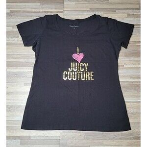 Juicy‎ Couture Y2K Black & Gold I Love Juicy Novelty Size Large T-Shirt